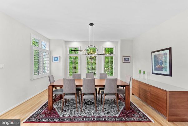 Dining room, Interior, Pendant Lights, Wood Texture Flooring