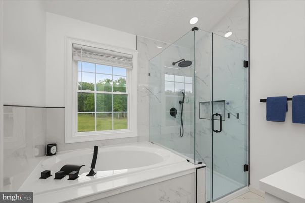 Bathroom, Glass Shower, Interior, Marble Walls, Recessed Lighting