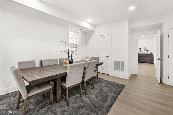 Dining room, Interior, Recessed Lighting, Wood Texture Flooring