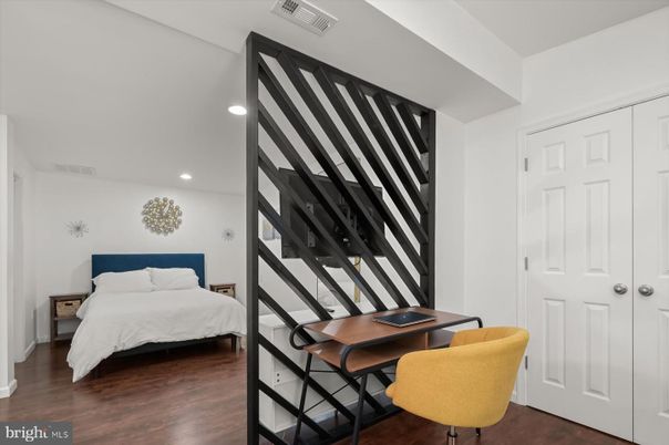 Bedroom, Home Office, Interior, Recessed Lighting, Wood Texture Flooring