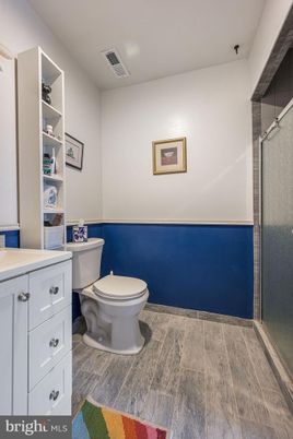 Bathroom, Glass Shower, Interior, Wood Texture Flooring
