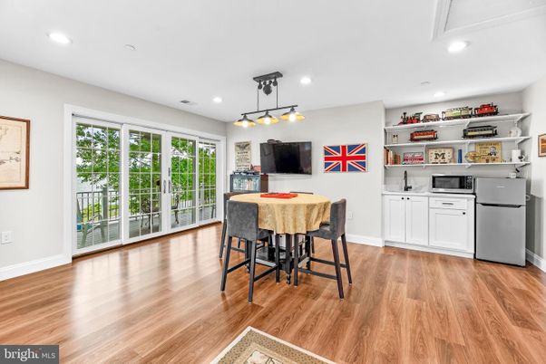 Dining room, Interior, Pendant Lights, Recessed Lighting, Wood Texture Flooring