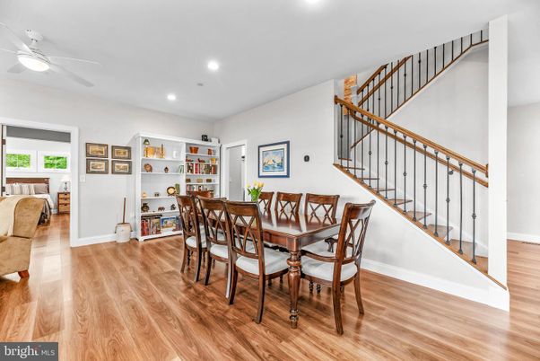 Dining room, Interior, Recessed Lighting, Wood Texture Flooring