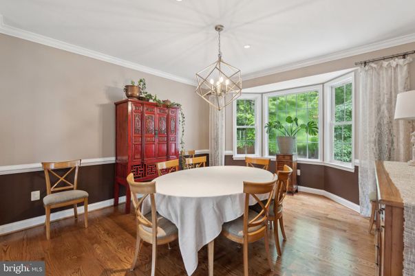 Dining room, Interior, Pendant Lights, Recessed Lighting, Wood Texture Flooring