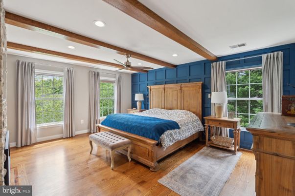 Bedroom, Interior, Recessed Lighting, Wooden Beams, Wood Texture Flooring