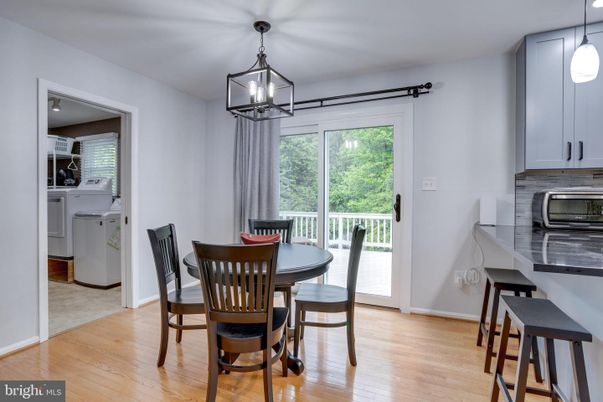 Dining room, Interior, Pendant Lights, Washer, Wood Texture Flooring