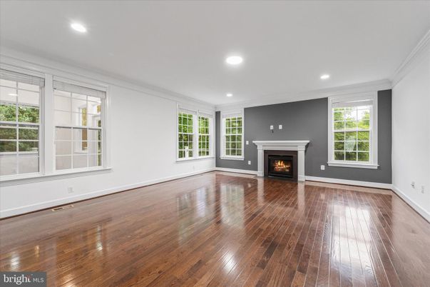 Empty room, Fireplace, Interior, Recessed Lighting, Wood Texture Flooring