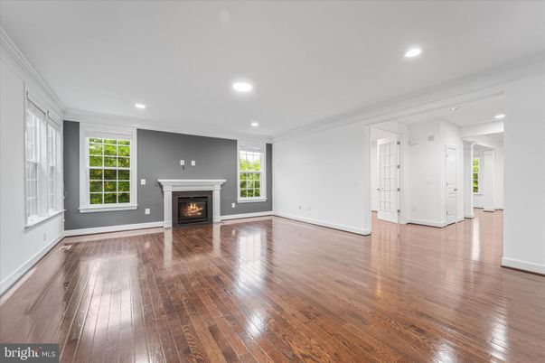 Empty room, Fireplace, Interior, Recessed Lighting, Wood Texture Flooring