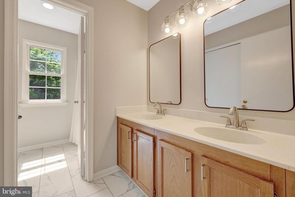 Bathroom, Dual Sink Vanities, Interior, Marble, Recessed Lighting