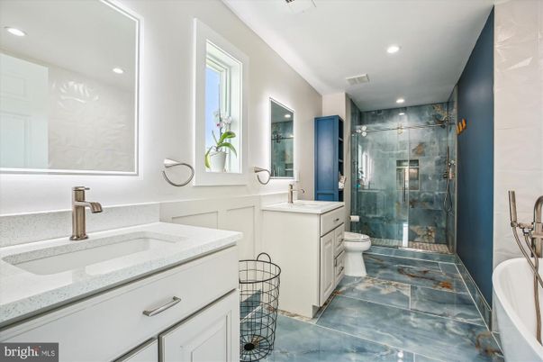 Bathroom, Dual Sink Vanities, Glass Shower, Interior, Recessed Lighting