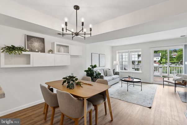 Dining room, Interior, Living room, Pendant Lights, Wood Texture Flooring