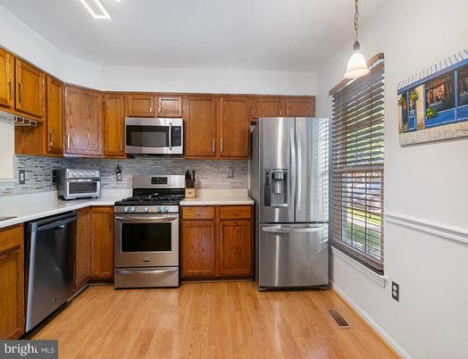 Interior, Kitchen, Pendant Lights, Stainless Steel Appliances, Wood Texture Flooring