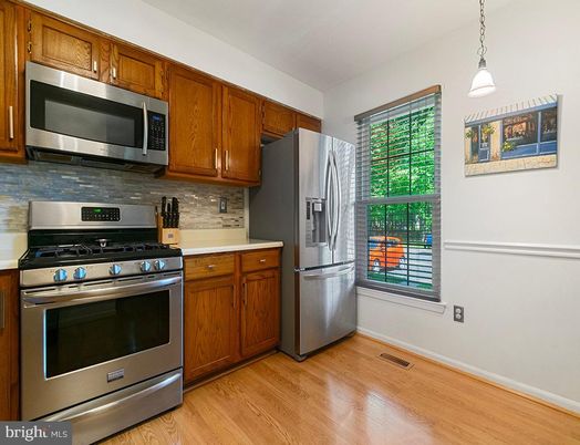 Interior, Kitchen, Pendant Lights, Stainless Steel Appliances, Wood Texture Flooring