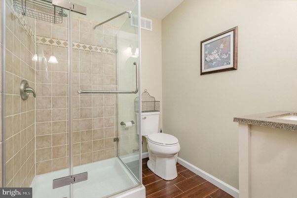 Bathroom, Glass Shower, Interior, Wood Texture Flooring