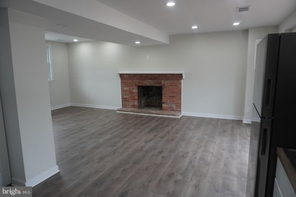 Empty room, Fireplace, Interior, Recessed Lighting, Wood Texture Flooring
