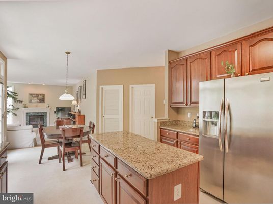 Dining room, Fireplace, Interior, Kitchen, Pendant Lights, Stainless Steel Appliances