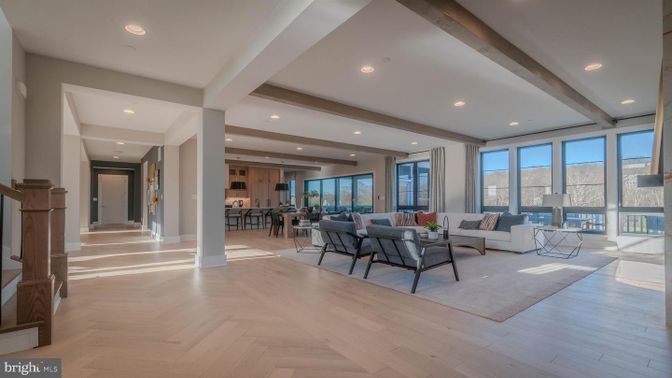 Dining room, Interior, Kitchen, Living room, Recessed Lighting, Wood Texture Flooring