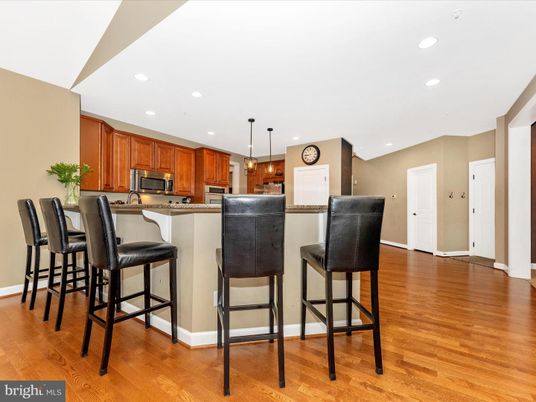 Interior, Kitchen, Pendant Lights, Recessed Lighting, Wood Texture Flooring