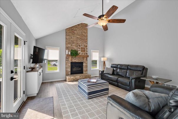 Fireplace, Interior, Living room, Stone Walls, Wood Texture Flooring