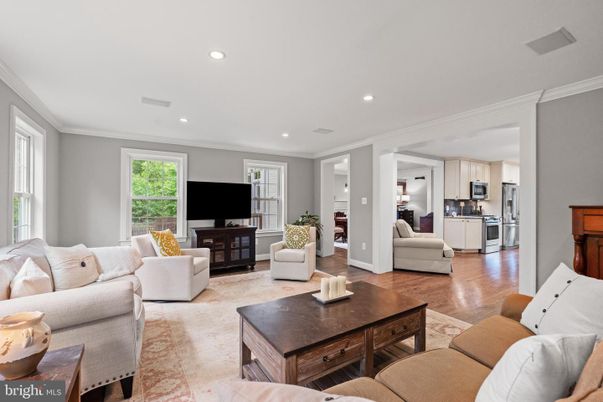 Interior, Kitchen, Living room, Recessed Lighting, Stainless Steel Appliances, Wood Texture Flooring