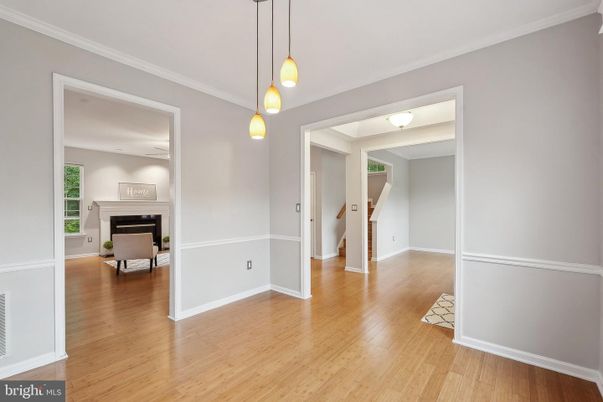 Empty room, Fireplace, Interior, Pendant Lights, Wood Texture Flooring