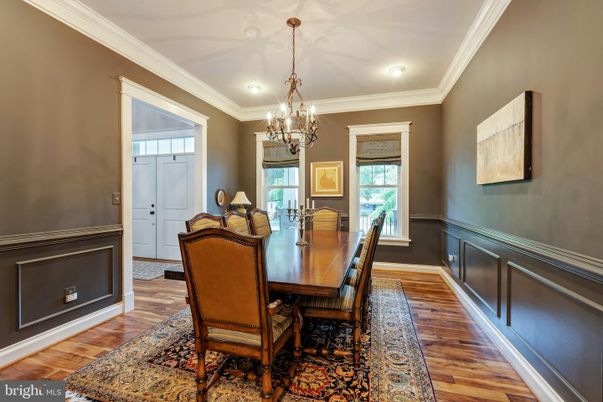 Chandelier, Dining room, Interior, Wood Texture Flooring