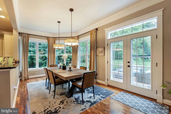 Dining room, Interior, Pendant Lights, Recessed Lighting, Wood Texture Flooring