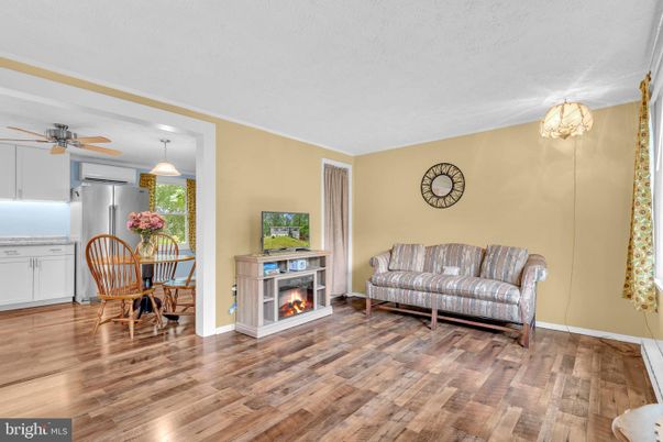 Dining room, Fireplace, Interior, Pendant Lights, Wood Texture Flooring
