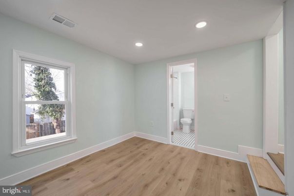Bathroom, Empty room, Interior, Recessed Lighting, Wood Texture Flooring