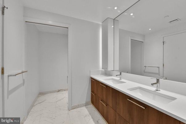Bathroom, Dual Sink Vanities, Interior, Marble, Recessed Lighting