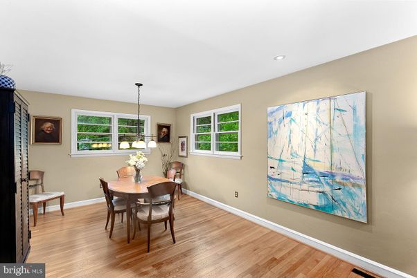 Dining room, Interior, Pendant Lights, Recessed Lighting, Wood Texture Flooring