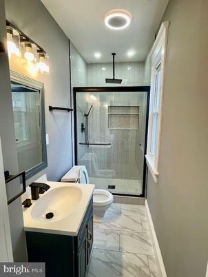 Bathroom, Glass Shower, Interior, Marble, Recessed Lighting