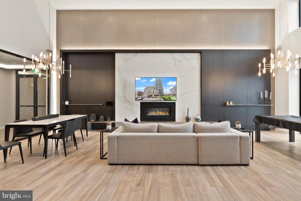 Dining room, Fireplace, Interior, Living room, Marble Walls, Pendant Lights, Wood Texture Flooring