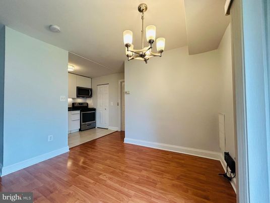 Chandelier, Empty room, Interior, Kitchen, Wood Texture Flooring