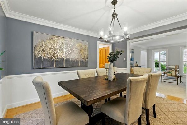 Dining room, Interior, Pendant Lights, Wood Texture Flooring