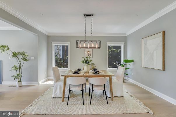 Dining room, Interior, Pendant Lights, Wood Texture Flooring