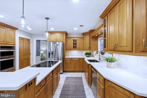 Interior, Kitchen, Marble, Pendant Lights, Recessed Lighting, Stainless Steel Appliances