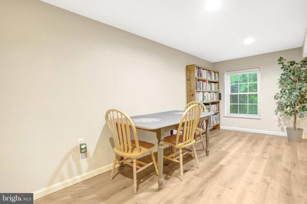 Dining room, Interior, Recessed Lighting, Wood Texture Flooring