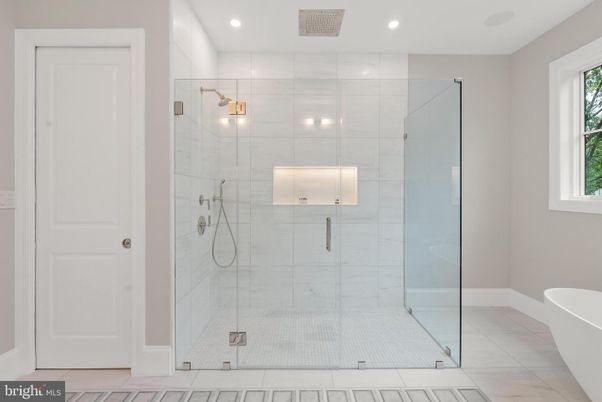 Bathroom, Glass Shower, Interior, Recessed Lighting