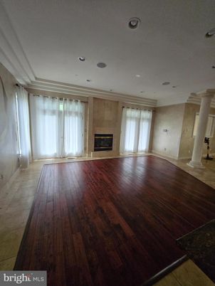 Empty room, Fireplace, Interior, Recessed Lighting, Wood Texture Flooring