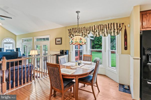 Dining room, Interior, Pendant Lights, Recessed Lighting, Wood Texture Flooring