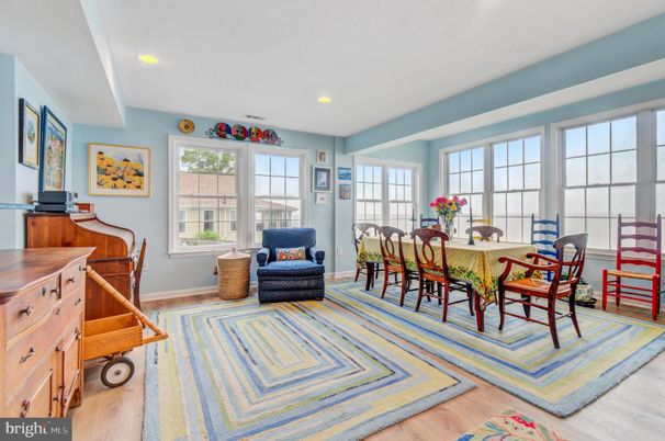 Dining room, Interior, Recessed Lighting, Wood Texture Flooring