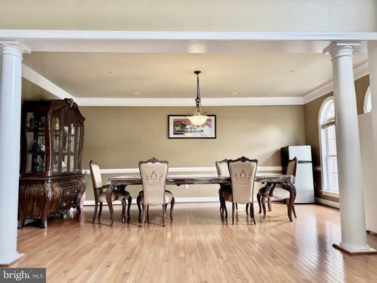 Dining room, Interior, Pendant Lights, Recessed Lighting, Wood Texture Flooring
