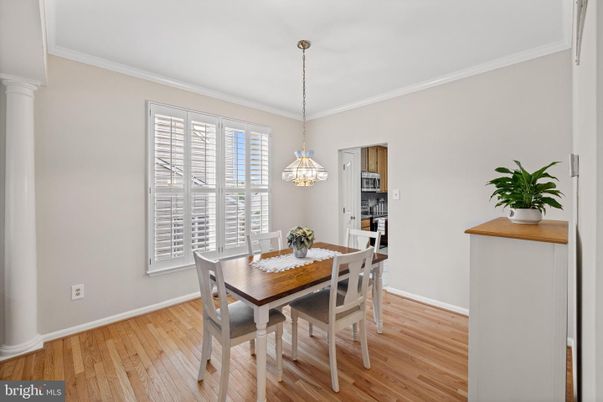Dining room, Interior, Pendant Lights, Wood Texture Flooring