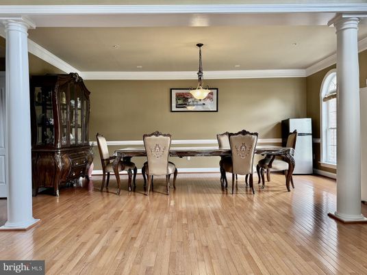 Dining room, Interior, Pendant Lights, Recessed Lighting, Wood Texture Flooring