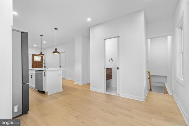 Interior, Kitchen, Pendant Lights, Recessed Lighting, Wood Texture Flooring