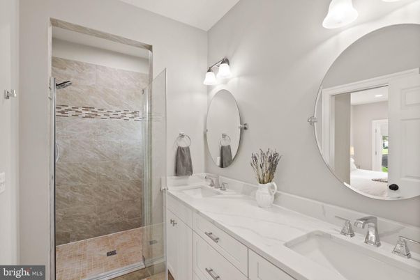 Bathroom, Dual Sink Vanities, Glass Shower, Interior