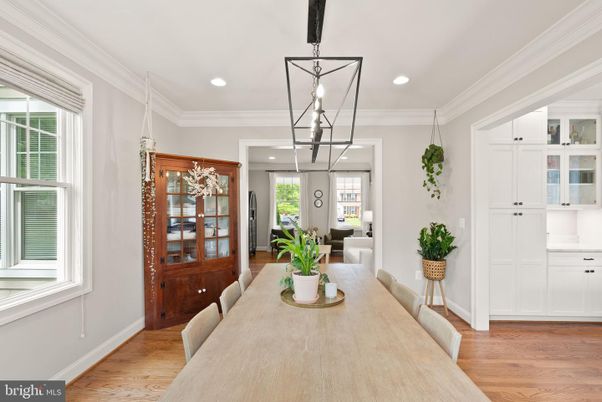 Dining room, Interior, Pendant Lights, Recessed Lighting, Wood Texture Flooring