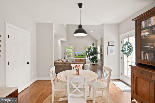 Dining room, Interior, Living room, Pendant Lights, Recessed Lighting, Wood Texture Flooring