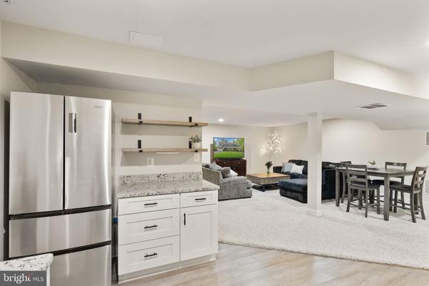 Dining room, Interior, Kitchen, Living room, Recessed Lighting, Stainless Steel Appliances, Wood Texture Flooring
